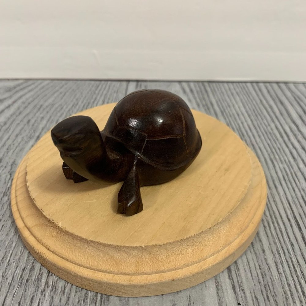 Vintage Kitschy Hand Carved Mini Wood Turtle Figurine